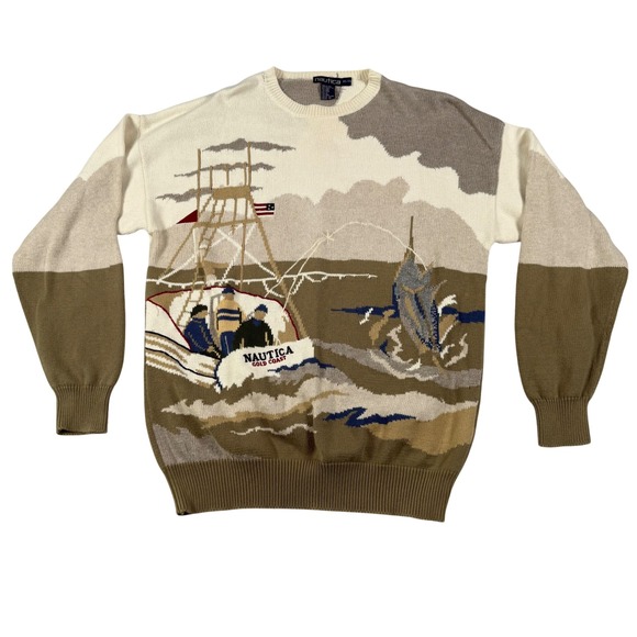 Nautica Other - Nautica Vintage 90s Gold Coast Fishing Marlin Intarsia Knit Sweater XL Cotton